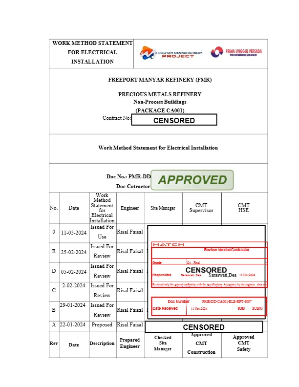 Risal Faisal menyusun dokumen metode kerja instalasi listrik proyek Freeport Manyar